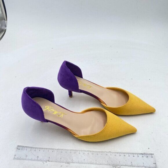 FOWT Women Closed Pointed Toe Kitten Heel Pumps Slip On Two Toned D'Orsay - Picture 4 of 8